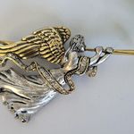 Vintage Angel Blowing Horn Brooch Pin Gold Photo 1