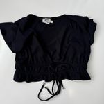 Princess Polly  Black Crop Top Ruffle Sleeve Tie Front Cotton‎ Size US 4 Photo 1
