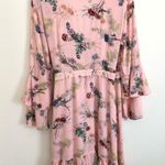 Pink Floral Long Sleeve Ruffle Wrap Dress S Photo 4