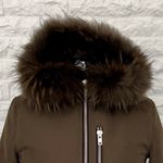 Anthropologie Doma Green Plush Lined Moto Jacket with Fur Trimmed Hood, Size XS Photo 1