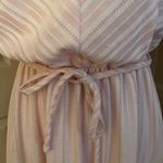 Vintage pink & white striped polyester belted shirt dress w/pearl buttons. Sz 14 Photo 3