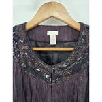 Chico's Beaded Embellished Collar Jacket Black Textured Dark Purple Women Size 3 Photo 1