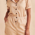 Faherty  Arlie Day Utility Smocked Button Romper Summer Sand M Photo 0