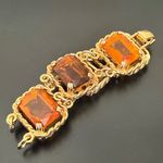 Vintage SARAH COVENTRY Wild Honey Amber Glass 7” Link Bracelet 44g. Gold Photo 7