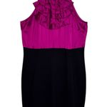 INC Magenta Stretch Silk Ruffle Black Ponte Knit Sheath Dress Party US 14 Purple Photo 3