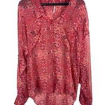 Free People Bright Red/Pink Boho Slouchy Sheer Hi Low Button Up Top S Photo 0