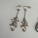Lia Sophia Lia Sophie Silver Tone Dangle Earrings Leaf Design & Crystal Hoop Duo Photo 1