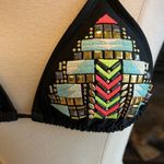 Xhilaration Bikini Swimsuit Top Black Multicolor Embroidered Beaded Womens Small Photo 3