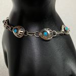 Artisan Native American Sterling Silver Turquoise Bear Paw Link Bracelet Photo 2