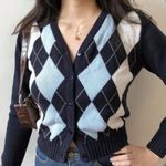 Brandy Melville Elizabeth Argyle Cardigan In Navy Blue & White Photo 13