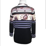 Feratelli Blue Stripe Retro Vintage 3/4 Sleeves Stretch Knit Round Neck Top M Black Size M Photo 2