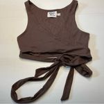 Princess Polly Jaye Top Brown Ribbed Wrap Crop Sz 0 Photo 1