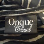 Onque Casual Shirt Womens Size L Black Gray Textured Striped 3/4 Sleeve Buttons Size L Photo 5