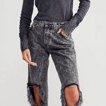 Free People Bottlerocket Grey Maggie Mid Rise Distressed Edgy Straight Leg Jeans Photo 0