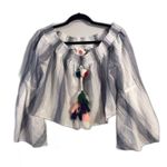 New NWT ANTHROPOLOGIE LILKA TOP PLAYA POM POM OFF SHOULDER BELL STRIPE L Large Blue Photo 0