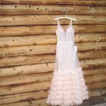Mac Duggal $998 11183 Lace Ruffle Tiered Plunge Neck Gown Dress Peach 4 Photo 5