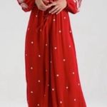 Free People  Boho Embroidered V Neck Red Jumpsuit Photo 3