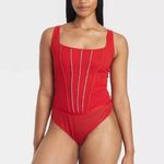 Auden Red Women's Rhinestone Lingerie Bodysuit Photo 3