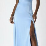 Lulus  Invitation Satin Cowl‎ Neck Maxi Dress Blue Sz M NWT Photo 0