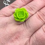 Vintage Y2K Lime Green Floral Rose Stainless Steel Adjustable Ring Photo 0