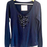 Abercrombie & Fitch Vtg Abercrombie Fitch Women Y2K Henley Top Size L Navy Fitted Preppy Bella Swan Photo 0