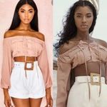 House Of CB Iris Crop Top Off the Shoulder Button Up Blush Pink NEW Womens Large Photo 1