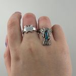 Vintage Y2K Turquoise Stone Standing Unicorn Curved Band Statement Ring Blue Photo 1
