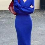 Large women Blue stretch polyester blend Knit Dress batwing sleeves midi Photo 1