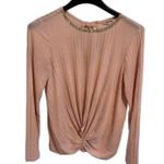 Juicy Couture | Pink Ribbed Knit Top Tie Back Embellished Neck Size Medium Photo 2