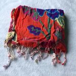 Orange Floral Designer Fringe Scarf Blue Photo 3