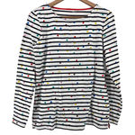 Boden Striped Long Sleeve Shirt Rainbow Polka Dot Cotton Boat Neck Women US 8 White Photo 0
