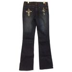 Zana Di  Dark Wash Gemstone Cross Embellished Boot Cut Jeans Stretch Sz 7 Y2K Photo 1