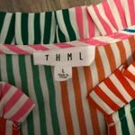 THML  Multi Color Stripe Colorful Vneck Ruffle Peplum Blouse Top Photo 1