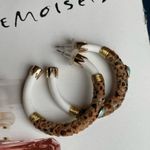 Turquoise Stone & Leopard Print Hoop Earrings With Gold Accents White Photo 7