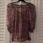 Ella Moss Red Floral Silk Rope Tie Blouse M Photo 5