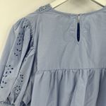 ZARA Blue Cotton Top Crochet Eyelet Lace Floral Cutout Puff Sleeve Size Small Photo 6