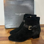 Talbots  Womens Dakota Buckle Boots NEW 8.5 Black Ankle Suede Leather Gold Photo 0