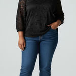 Cable & Gauge Black Lace Overlay Blouse Women L Balloon Sleeve Sheer Elegant Top Photo 0