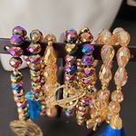 Hand Made Set of 7 AB Gold Crystal Glass Bracelets with Gold Charms Seman… Purple Photo 5