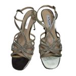 Nina leather sole Gold rhinestone Strappy cocktail party heels pumps size 9 Photo 1
