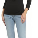 Merona  Shirt Womens Size L Black‎ Ruffle Front Ribbed Knit Casual Distressed Photo 0