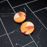 Vintage Clip On Earrings Orange/Yellow/Cream Tones Button Style Orange Photo 2