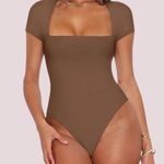NWT REORIA Brown Square Neck Cap Sleeve Bodysuit Photo 0