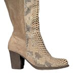 Pierre Dumas  Snakeskin Chunky Heeled Knee High Boots Taupe Suede 8.5 Wide Calf Photo 4
