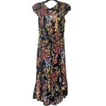 New Directions sz petite medium spring blooms hi low flutter sleeve midi dress Black Photo 12