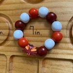 Thanksgiving Themed Wood Beaded Bracelet With Turkey Wood Charm Red Photo 1