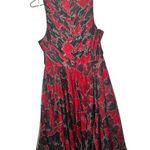 HALSTON Black Red Cherry Floral Print Sheer Sleeveless Tulle Full Skirt Dress 10 Photo 3