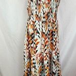 Mile Gabrielle Maxi Dress Womens 3X Bright Geometric Print‎ Ruffled Straps Orange Photo 0