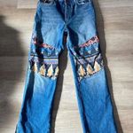 We The Free Free People Rocky Mountain Patchwork High Rise Straight Leg Jeans Blue sz 26 Photo 0