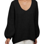 Cuyana  Wool Cashmere Ribbed Balloon Sleeve Sweater Black L Photo 0